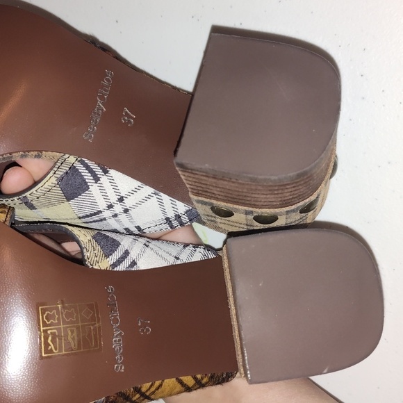 SEE by CHLOE | Marta | Suede Leather Calf Plaid Heeled Sandal Size 7 - Picture 7 of 12